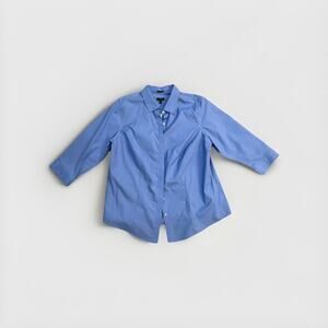 Talbots Woman Blouse Plus Size 16W Blue Wrinkle Resistant Button Down Top NEW